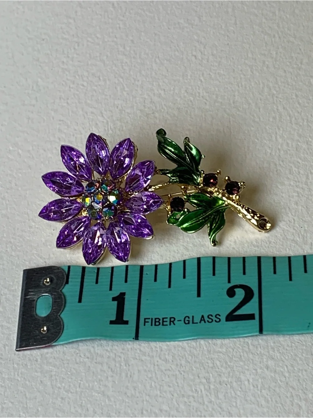 Rhinestone Flower Brooch Purple Amethyst Gold Tone